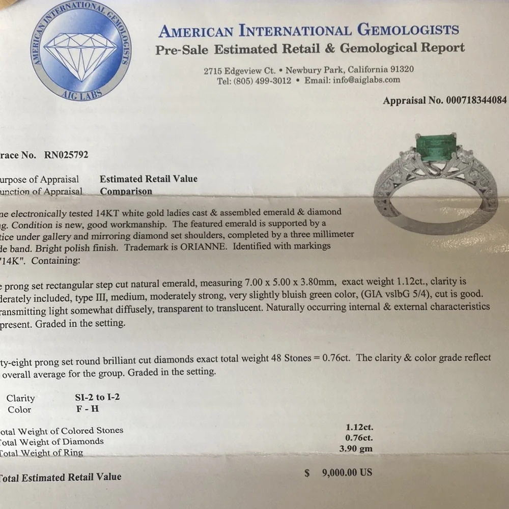 Orianne….Natural diamonds and natural emerald ring on 14ct white gold - Picture 8 of 13